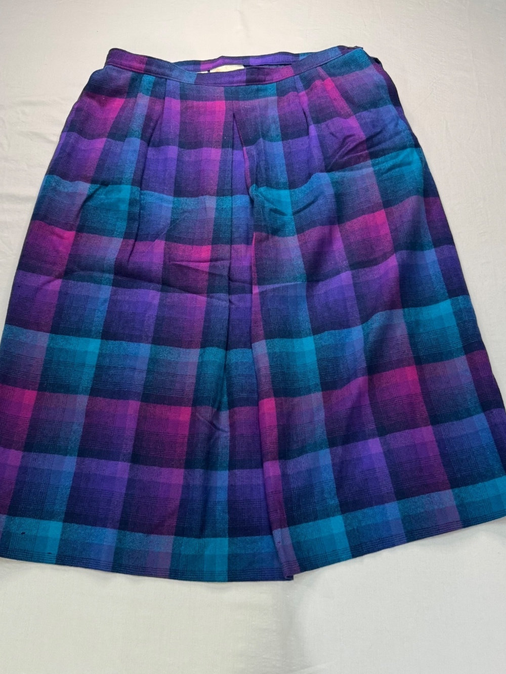 Vintage Pendleton Wool Skirt Women 18 Purple Teal Blue Plaid Pleated A-Line Midi